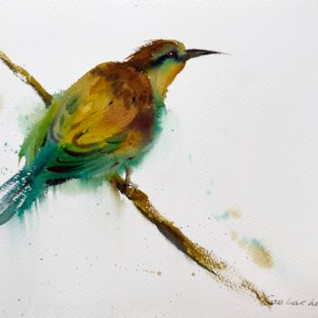 Painting titled "Little yellow bird…" by Eugenia Gorbacheva, Original Artwork, Watercolor