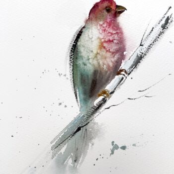 Painting titled "Red bird" by Eugenia Gorbacheva, Original Artwork, Watercolor