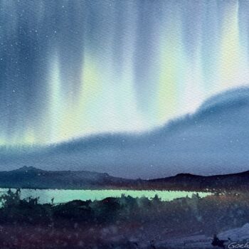 Painting titled "Northern lights #41" by Eugenia Gorbacheva, Original Artwork, Watercolor