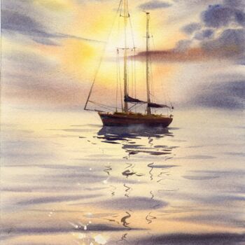 Pittura intitolato "Yacht in the sun #3" da Eugenia Gorbacheva, Opera d'arte originale, Acquarello