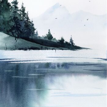 Painting titled "Mountain Lake #34" by Eugenia Gorbacheva, Original Artwork, Watercolor