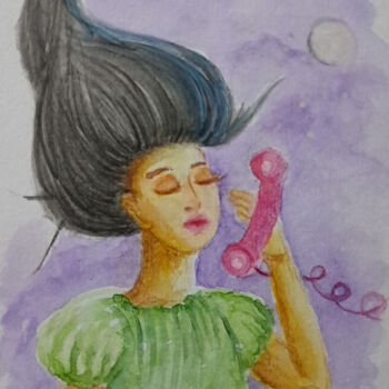Peinture intitulée "That phone call" par Homely Art, Œuvre d'art originale, Aquarelle