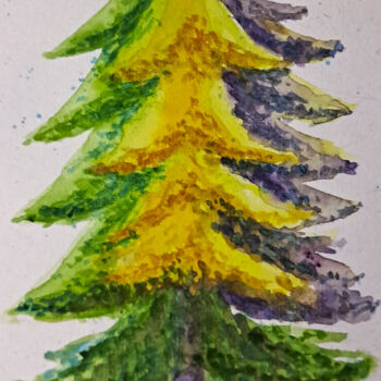 Pintura intitulada "Christmas tree" por Homely Art, Obras de arte originais, Aquarela