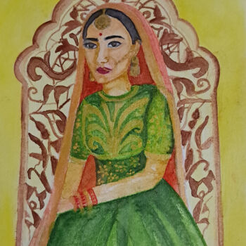 Painting titled "Indian princess" by Homely Art, Original Artwork, Watercolor