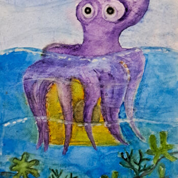Pittura intitolato "Octopus in charge" da Homely Art, Opera d'arte originale, Acquarello