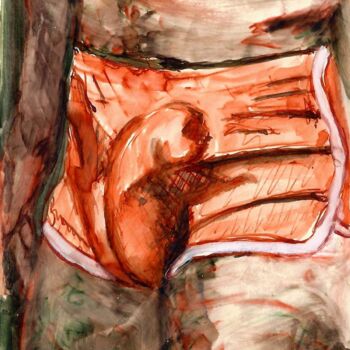 Drawing titled "Red Shorts B2" by Omeros, Original Artwork, Ink