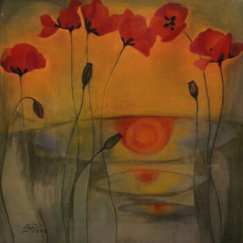 Schilderij getiteld "Red poppy" door Hong Diep Loi, Origineel Kunstwerk, Aquarel