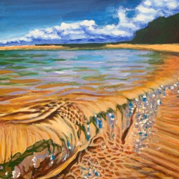 Painting titled "Golden Seaside" by Jin Hong, Original Artwork, Acrylic
