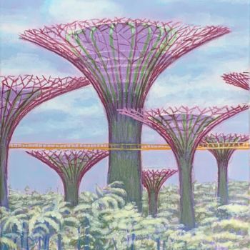 Painting titled "garden by the bay" by Jin Hong, Original Artwork, Acrylic