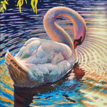 Painting titled "swan 2" by Jin Hong, Original Artwork, Acrylic