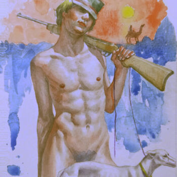 Malerei mit dem Titel "WATERCOLOUR  MAN AN…" von Hongtao Huang, Original-Kunstwerk, Aquarell