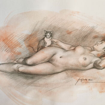 Drawing artwork - women and Cat