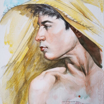 Painting titled "Watercolor Portrait…" by Hongtao Huang, Original Artwork, Watercolor