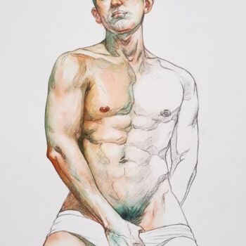 Картина под названием "Model#20517" - Hongtao Huang, Подлинное произведение искусства, Акварель