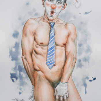 Watercolour painting male nude-Clown#201127