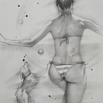 Dessin intitulée "Paly games with you" par Hongtao Huang, Œuvre d'art originale, Crayon