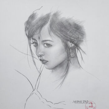 Рисунок под названием "Chinese girl#22421" - Hongtao Huang, Подлинное произведение искусства, Карандаш
