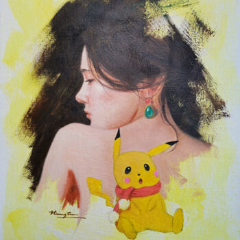 Painting titled "Oil painting Pikach…" by Hongtao Huang, Original Artwork, Oil