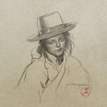 图画 标题为“Tibetan boy” 由Hongtao Huang, 原创艺术品, 铅笔