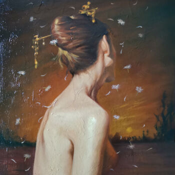 Pintura titulada "The  dandelion girl" por Hongtao Huang, Obra de arte original, Oleo