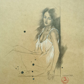 Dessin intitulée "White skirt" par Hongtao Huang, Œuvre d'art originale, Crayon