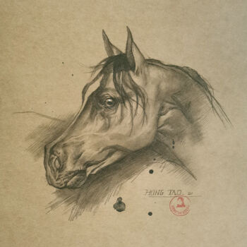 「Horse #22527」というタイトルの描画 Hongtao Huangによって, オリジナルのアートワーク, 鉛筆