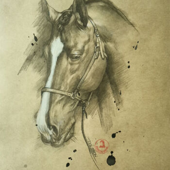 Dessin intitulée "Horse #22531" par Hongtao Huang, Œuvre d'art originale, Crayon