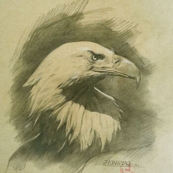 Zeichnungen mit dem Titel "Eagle #2261" von Hongtao Huang, Original-Kunstwerk, Bleistift