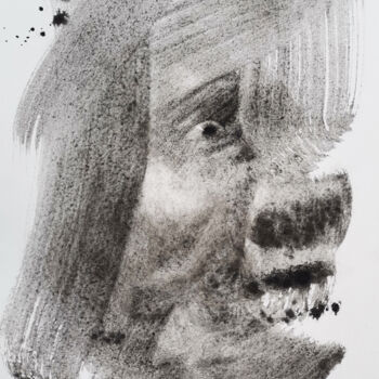 Dessin intitulée "A frightened man" par Hongtao Huang, Œuvre d'art originale, Fusain