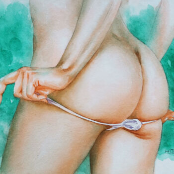 Framed original watercolor artwork-Bikini girl
