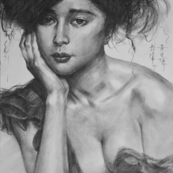 Dibujo titulada "DRAWING PORTRAIT OF…" por Hongtao Huang, Obra de arte original, Carbón