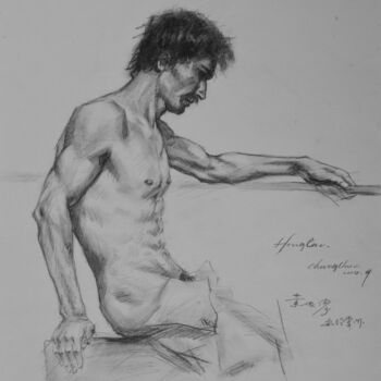 Рисунок под названием "DRAWING  man #160920" - Hongtao Huang, Подлинное произведение искусства, Карандаш