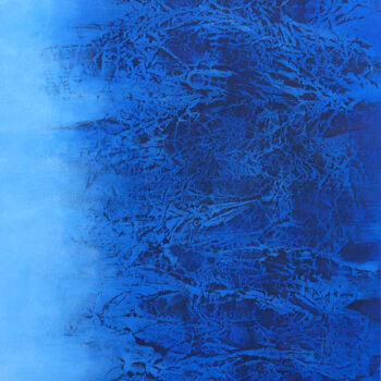 Peinture intitulée "Blue Surge" par Hongyun He, Œuvre d'art originale, Encre Monté sur Panneau de bois