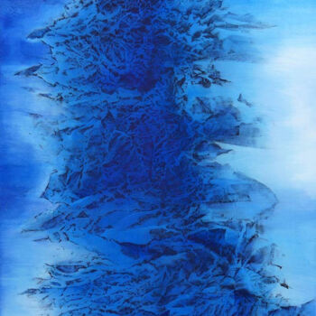 「Blue Wind」というタイトルの絵画 Hongyun Heによって, オリジナルのアートワーク, インク ウッドパネルにマウント