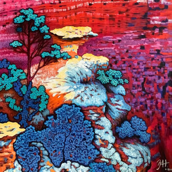 Painting titled "A view of the canyon" by Hongz Neher, Original Artwork, Acrylic Mounted on Wood Stretcher frame