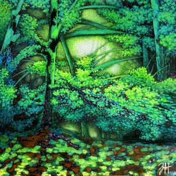Painting titled "Rainforest" by Hongz Neher, Original Artwork, Acrylic Mounted on Wood Stretcher frame