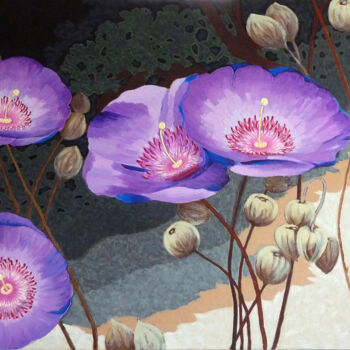 Painting titled "Flowers-7" by Hongz Neher, Original Artwork, Acrylic Mounted on Wood Stretcher frame