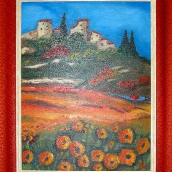 Painting titled "village du midi" by Queau, Original Artwork