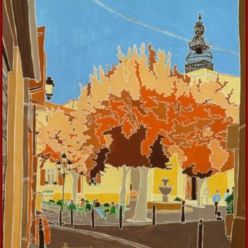 Painting titled "Place de l' eglise…" by Vincent Honnore, Original Artwork