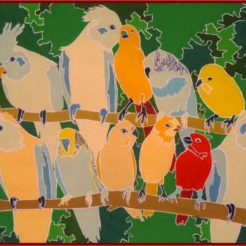 Malerei mit dem Titel "Oiseau rouge" von Vincent Honnore, Original-Kunstwerk