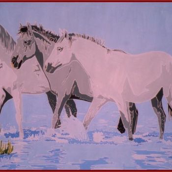 Painting titled "Chevaux camarguais" by Vincent Honnore, Original Artwork