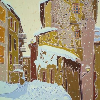 Painting titled "TOMBE  LA NEIGE" by Vincent Honnore, Original Artwork