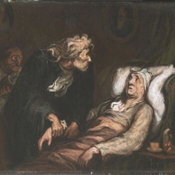 Malarstwo zatytułowany „Le malade imaginaire” autorstwa Honoré Daumier, Oryginalna praca, Olej