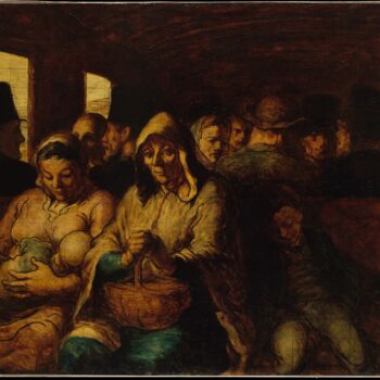 Malarstwo zatytułowany „La voiture de trois…” autorstwa Honoré Daumier, Oryginalna praca, Olej