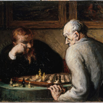 Malarstwo zatytułowany „Les joueurs d'échecs” autorstwa Honoré Daumier, Oryginalna praca, Olej