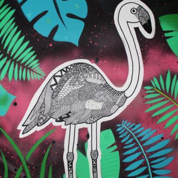 Malarstwo zatytułowany „Flamingo” autorstwa Hopem Story, Oryginalna praca, Atrament