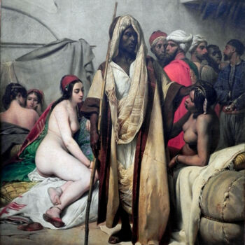 Pintura titulada "Le Marché d'esclaves" por Horace Vernet, Obra de arte original, Oleo