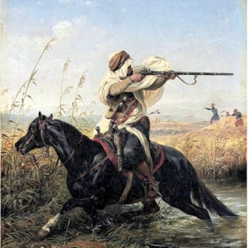 Pittura intitolato "Cavalier arabe" da Horace Vernet, Opera d'arte originale, Olio