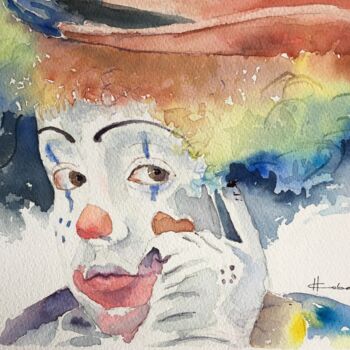 Peinture intitulée "Clown" par Horacio Cobas, Œuvre d'art originale, Aquarelle