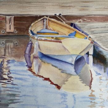 Картина под названием "Old Fishing Boat Re…" - Horacio Cobas, Подлинное произведение искусства, Акварель